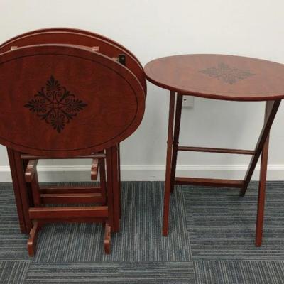 Wooden Oval Top TV Tables in Rack (Set of 4)