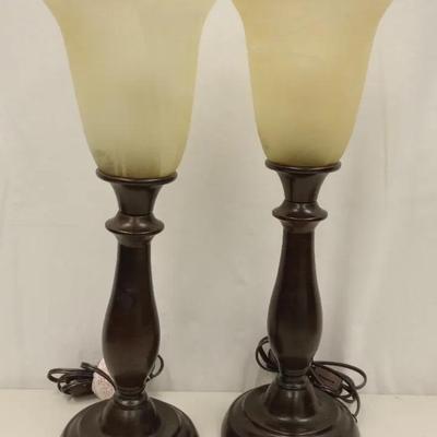 Candlestick Lamp Pair with Alabaster Glass Shades