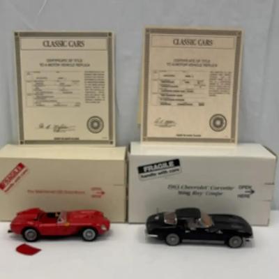 Danbury Mint 1:24 Classic Car Models #1 - 1963 Corvette Stingray and 1958 Ferrari Testa Rossa