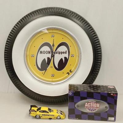 Racing Action Platinum Series 1:24 Funny Car (Moon Eyes) and Lit Wall Clock