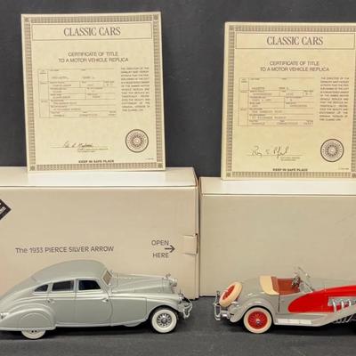 Danbury Mint 1:24 Classic Model Cars #3 - 1933 Pierce Silver Arrow and 1935 Duesenberg SSJ