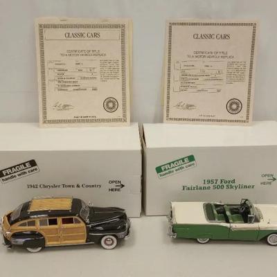 Danbury Mint 1:24 Classic Model Cars #2 - 1957 Ford Fairlane and 1942 Chrysler Town & Country Wagon