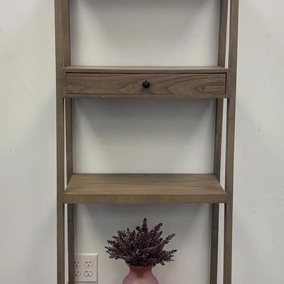 Wooden Ladder Style Etagere Bookcase with 2 Drawers and Vases (2)