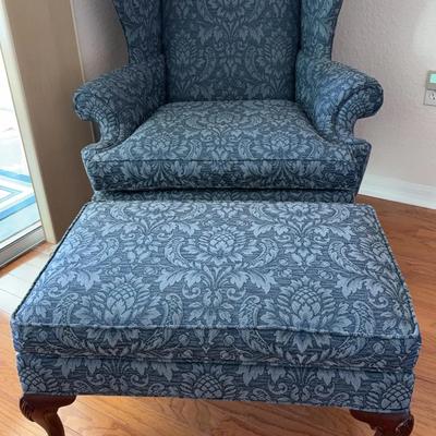 Blue Wingback Chair With Ottoman