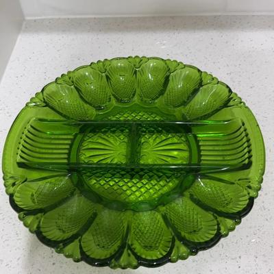 Green Glass Hors D’oeuvre Plate
