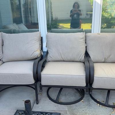 Two Love Seats, Two Chairs And Metal Table With Sunbrella Cushions