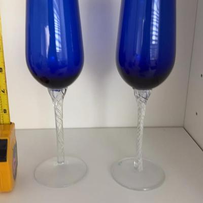 Pair Of Blue Cobalt Wine Glasses
