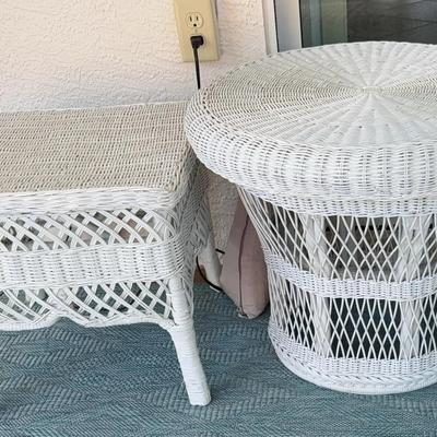 Two White Wicker Tables