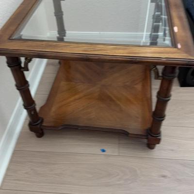 Wood And Glass End Table 28 X 28 X 30