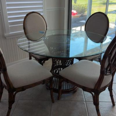 48 Inch Glass And Rattan Dining Set
