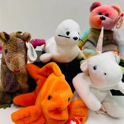 Vintage "Ty Beanie Baby" Peace Bear, Scorch, and More