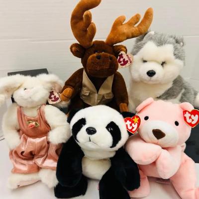 Vintage "Ty" Plushies "Beanie Buddies" Moose, Panda, and More.