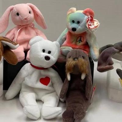 Vintage "Ty Beanie Babies"  Rare Peace Bear, Valentino and More