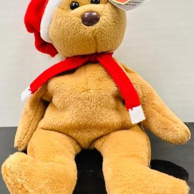 Ty “1997 Teddy” Holiday Bear with Santa Hat and Scarf