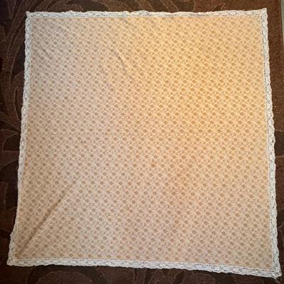 Vintage Lace-Trimmed Floral Tablecloth
