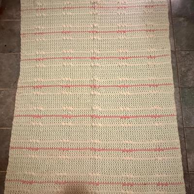 Vintage Handmade Crocheted Pink Blanket 