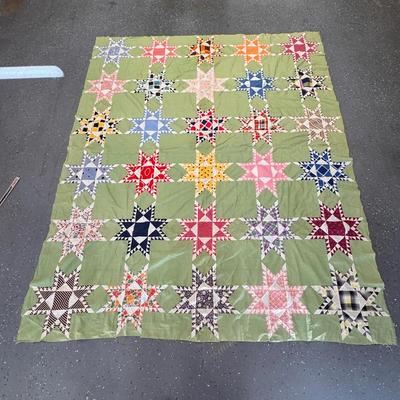 Vintage Hand-Pieced Star Quilt Topper