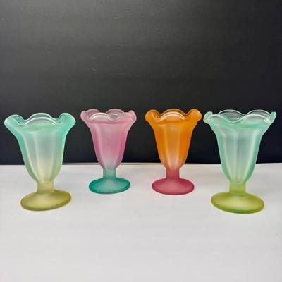 Vintage Libbey Ka-Dinks Frosted Parfait / Ice Cream Sundae Footed Glasses (Set of 4)