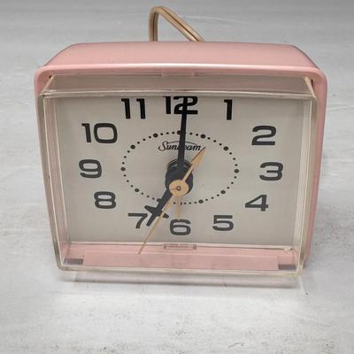 Vintage Sunbeam Pink Electric Alarm Clock with Original Box