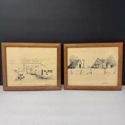 Pair of Framed Drawings Signed 