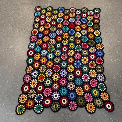 Vintage Handmade Crocheted Floral Granny Square Afghan Blanket