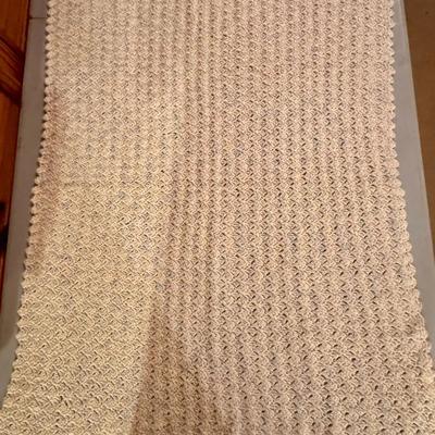 Vintage Hand-Crocheted Cream Textured Afghan