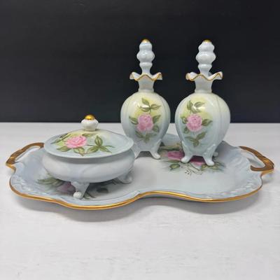 Hand-Painted Porcelain Vanity Set Signed By The Artist