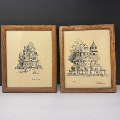 Pair of Framed Architectural House Prints 