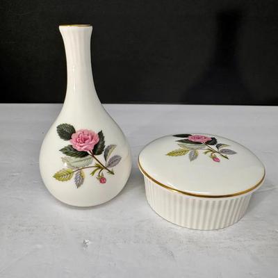 Wedgwood “Hathaway Rose” Bone China Bud Vase & Lidded Trinket Box, England