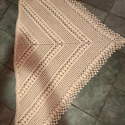 Vintage Hand-Crocheted Lace Table Runner or Shawl