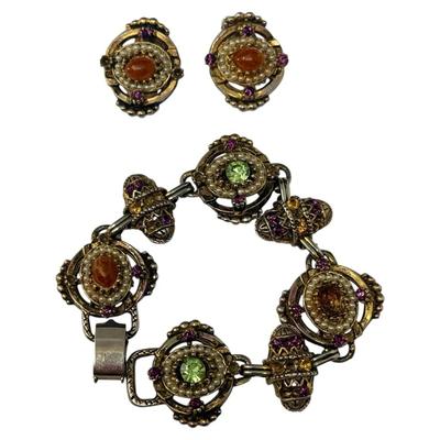 Vintage Ornate Bracelet & Clip-On Earrings Set