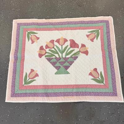 Handmade Floral Appliqué Quilt with Basket Motif