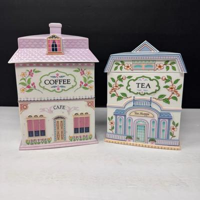 Lenox Village Canisters Coffee & Tea Set, Fine Porcelain, 1990