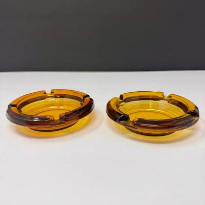 Pair of Vintage Amber Glass Ashtrays