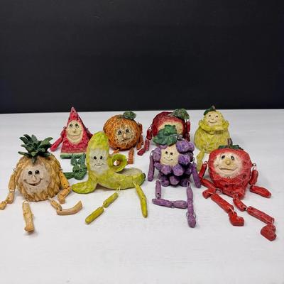 Carved Fruit & Vegetable Figurines with Dangling Legs – Hand-Painted Folk Art Set