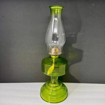 Vintage Green Glass Kerosene Table Lamp with Eagle Burner