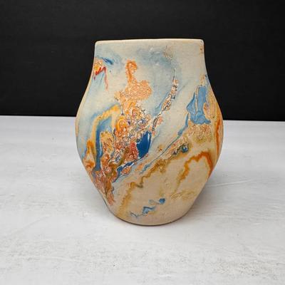 Vintage Nemadji Pottery Swirl Glaze Vase — Made in USA