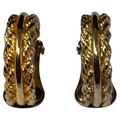 Vintage Gold-Tone Textured Hoop Clip Earrings