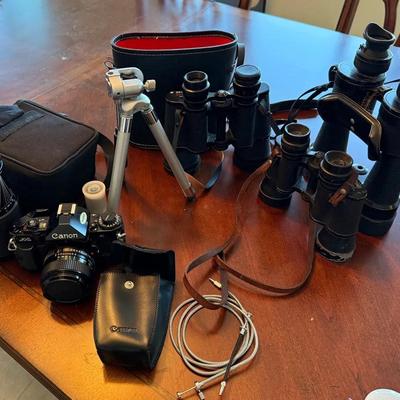 Vintage Canon A-1 35mm Film Camera Outfit with Lenses, Binoculars & Tripod 
