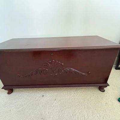 SEI Solid Wood Storage Trunk with Carved Front Panel and Hinged Lid