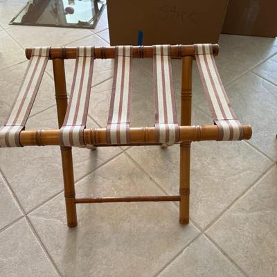 Bamboo-Style Folding Luggage Rack with Striped Fabric Straps
