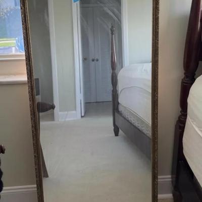 Tall Rectangular Wall or Floor Mirror with Ornate Bronze-Tone Frame