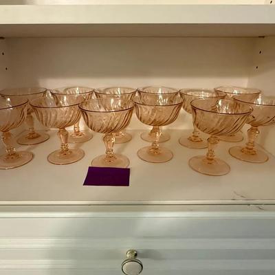 Set of Pink Depression Glass Footed Dessert Cups or Sherbet Glasses