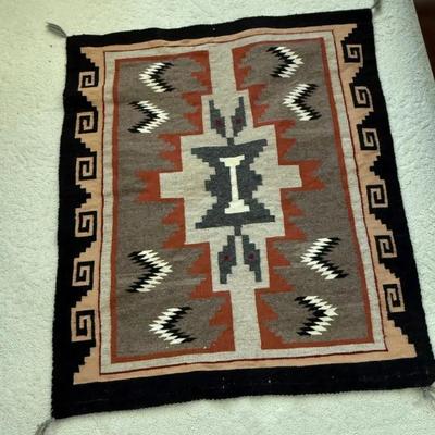 Vintage Handwoven Navajo Wool Rug with Pictorial Geometric Design