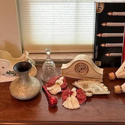 Mixed Home Accent Lot Inc. Lenox Clock,Hand-Painted Glass Vase,Amber Glass Bowl