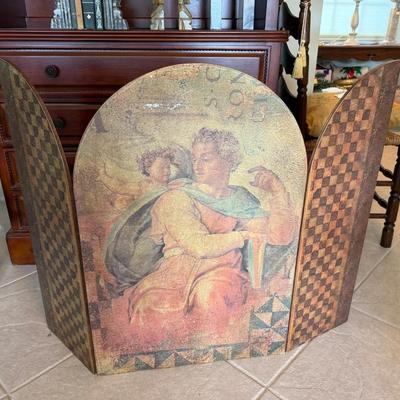 Decorative Folding Fireplace Screen with Classical Renaissance-Style Artwork