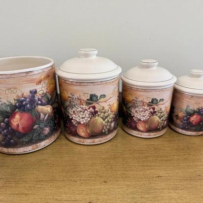 4-Piece Fruit Motif Ceramic Kitchen Canister Set with 3 Lids