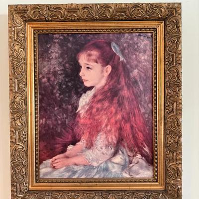 Ornate Gold Framed Art Print After Renoir Portrait of Young Girl