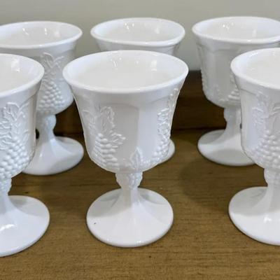 Vintage White Milk Glass Grape Motif Goblets – Set of 8