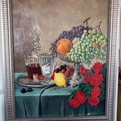 C. Williams Framed Still Life Art – Fruit Bowl & Roses and Coffee with Grapes (2 Pieces)